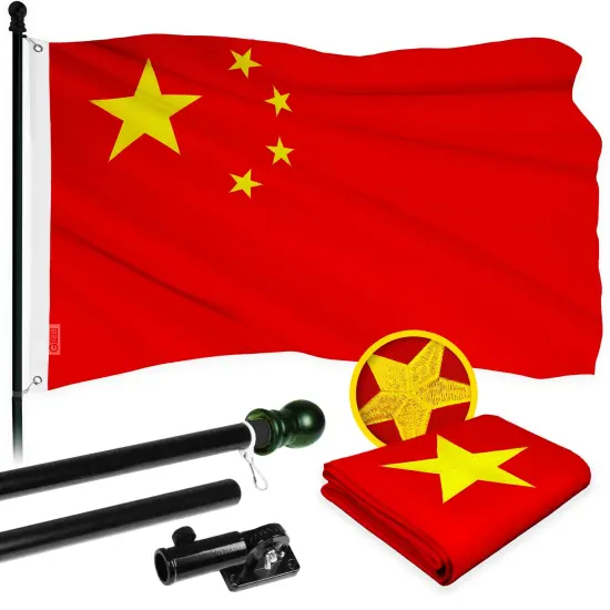 G128 - 6 Feet Tangle Free Spinning Flagpole (Black) China Flag Brass Grommets Embroidered 3x5 ft (Flag Included) Aluminum Flag Pole {1}