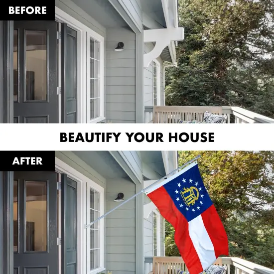 G128 - 6 Feet Tangle Free Spinning Flagpole (Silver) Georgia Flag Brass Grommets Embroidered 3x5 ft (Flag Included) Aluminum Flag Pole {3}