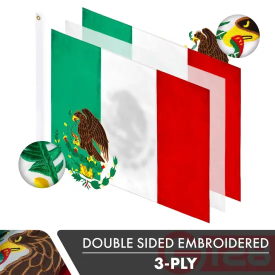 Mexico Mexican Flag 3x5 Ft 3-Pack Double-sided Embroidered Polyester By G128 {2}
