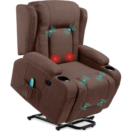 Best Choice Products Electric Power Lift Linen Recliner Massage Chair Furniture w/ USB Port, Heat, Cupholders Ivory {7}