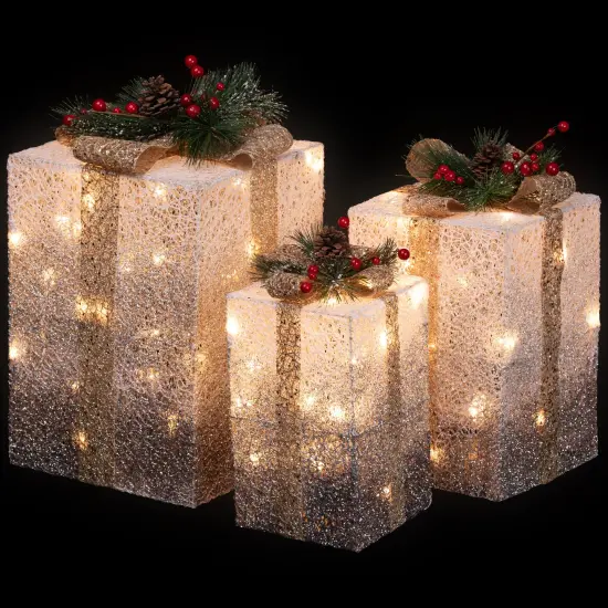 Northlight Set of 3 Silver Mesh Glittered Gift Boxes Outdoor Decorations {4}