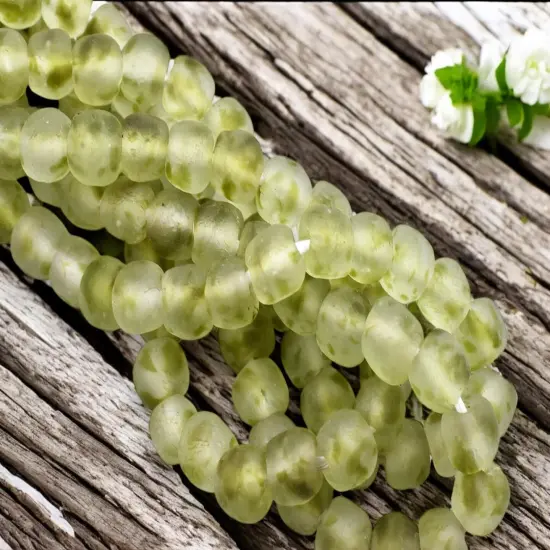 13-15mm Blended Olive Crystal African Recycled Glass Beads (10" Strand) {4}