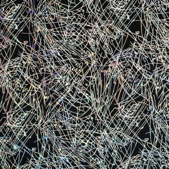 1 Yard Nylon Spandex Fabric with Dancing Splash Hologram Foil 58/60 Inch Width Black Red {3}