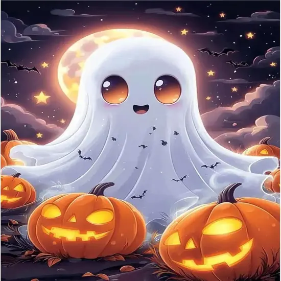 Ghost Diamond Art Kits for Adults, Halloween Pumpkin DIY 5D - 12x16inch {1}