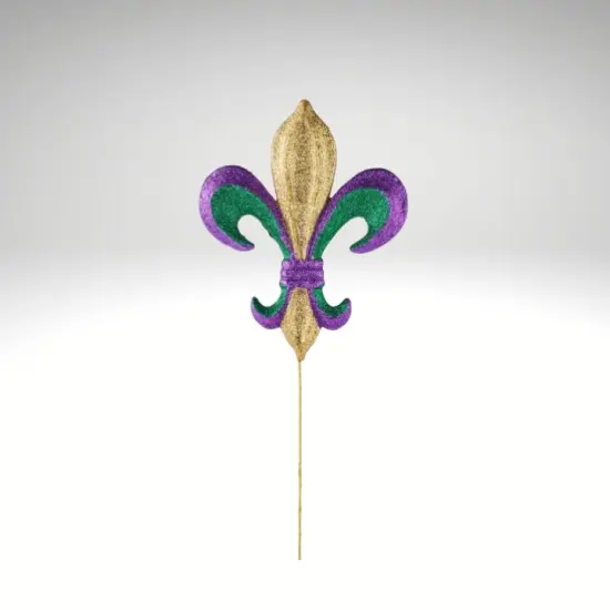 Fleur De Lis Mardi Gras Pick – 10" Purple Green Gold Glittered Decor for Wreaths-MZ1798TC {2}