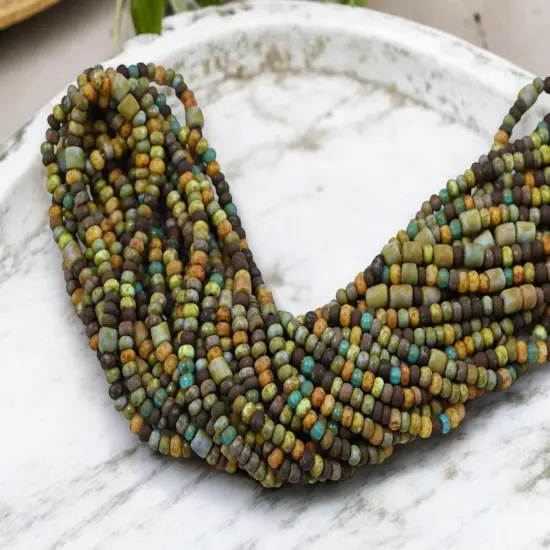 6/0 Aged Matte Caribbean Picasso Tube Mix Seed Beads (20" Strand) {2}