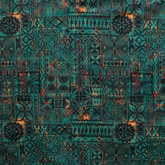 1 Yard Traditional Polynesian Tapa Design Polyester Fabric, 60 Inches Width Blue {3}