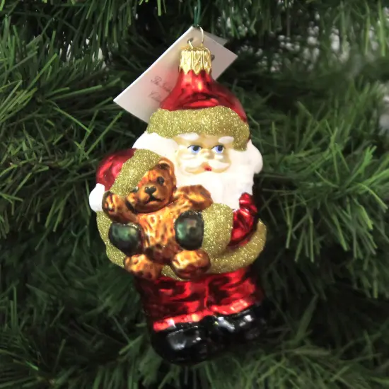 Golden Bell Collection 4.5 Inch Red Santa Holding Teddy Bear Christmas Tree Ornament , Christmas Decor Ornament Czech Christmas Gift {3}