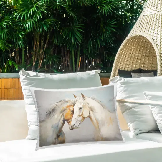 Hugging Horse Pair Design by Ramona Murdock Outdoor Printed Pillow  {2}