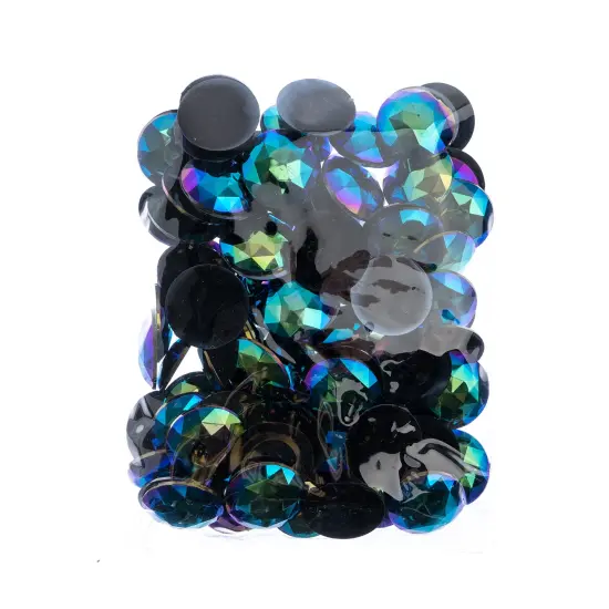 John Bead 25mm Round Acrylic Flat Back Rhinestones, 100pcs Black AB {4}