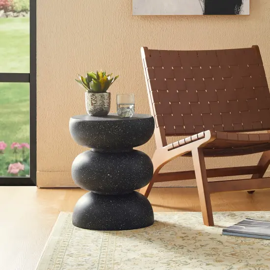 Set of 2 18"H Multi-functional MGO Faux Terrazzo Garden Stool or Planter Stand or Accent Table Black {2}