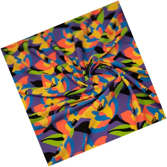 Abstract Painted Lilies Printed Spandex Fabric Multicolor {6}