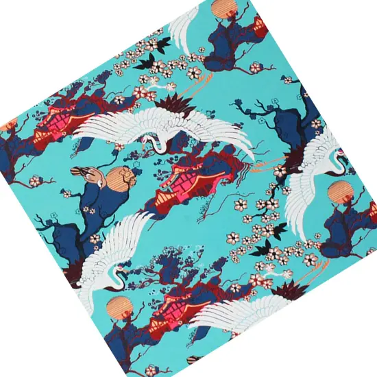 Bonsai Tree Crane Asian Mint Printed Spandex {5}