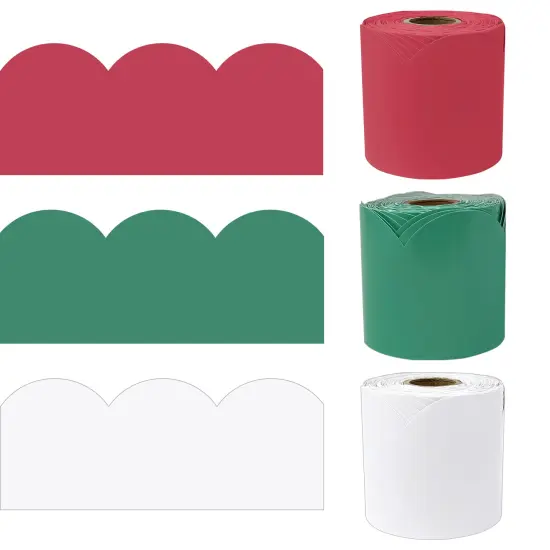 Carson Dellosa 195Ft Merry & Bright Bulletin Board Borders, 3Pack Scalloped Red, White, Green Bulletin Board Border, Bulletin Board, Winter D&eacute;cor, Christmas Bulletin Board Decorations, Classroom D&eacute;cor {1}