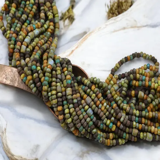 6/0 Aged Matte Caribbean Picasso Tube Mix Seed Beads (20" Strand) {3}