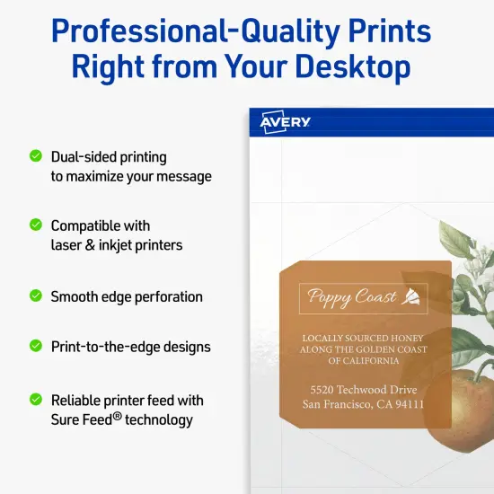 Avery Printable Hexagon Flat Cards, Sure Feed Technology, 3-1/2" x 4", Glossy White Cardstock, Print-to-The-Edge, Laser/Inkjet Printable, 100 Total {8}