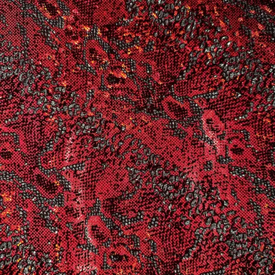 1 Yard Snake Flocking Glitter Hologram Nylon Spandex Fabric for Performance Wear, DIY Projects 60 Inch Width Red {1}