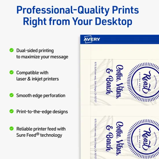 Avery Printable Arched Business Cards, Sure Feed Technology, 2" x 3-1/2", Matte Ivory Cardstock, Print-to-The-Edge, Laser/Inkjet Printable, 400 Total {8}