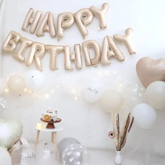 Cream White Happy Birthday Balloon Banner 16 Inch Mylar Foil Letters {3}