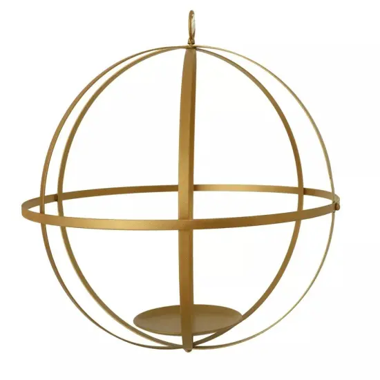19" Gold Globe Ring Candle Holder Hanging Metal Lantern Wedding Centerpieces {1}