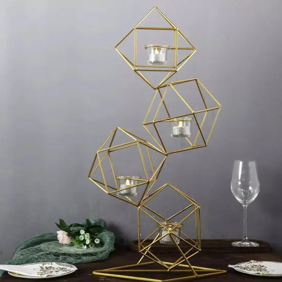 25.5" tall Gold Jointed Geometric Stand Glass Votive Candle Holders Centerpieces {4}