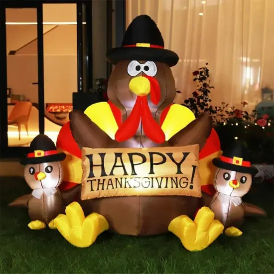 2pcs 6ft Thanksgiving Inflatable LED Lighted Turkey Family Blow up Lawn Yard Dec {4}