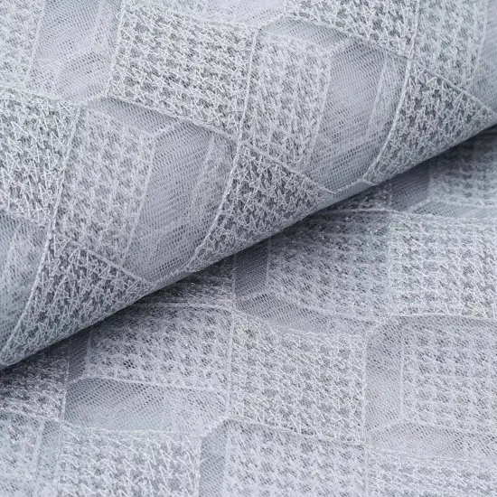 54" x 4 yards Silver White Checkered Polyester Fabric Bolt Craft Sewing Wedding {2}