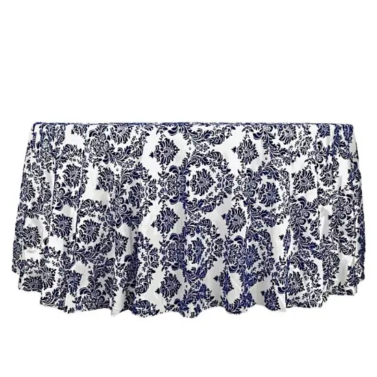 120" Royal Blue Damask Flocked Table Top Round Tablecloth Wedding Party Linens {1}