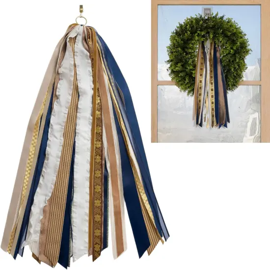 Wreath Ribbon Set - Decorative Bow & Assorted Ribbon for Wreaths - Clip-On Wreath Sash Ribbons Bundle for Indoor & Outdoor Use - Premium Wreath Making Supplies - Golden Winter {1}