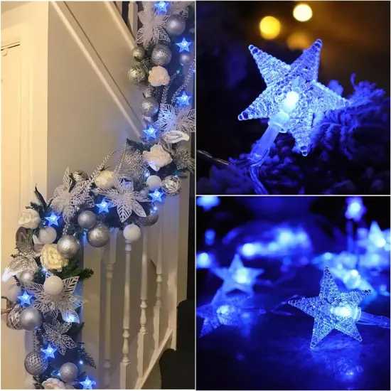 Blue Christmas Decorations Star Lights, 20 Ft 40 LED {3}