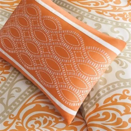 Twin Damask Comforter Set 4 Piece Orange and White Bedding {2}