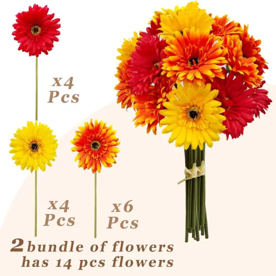 14 Pcs Mums Artificial Flowers Fall Floral Arrangement - (Orange Yellow Red) {3}