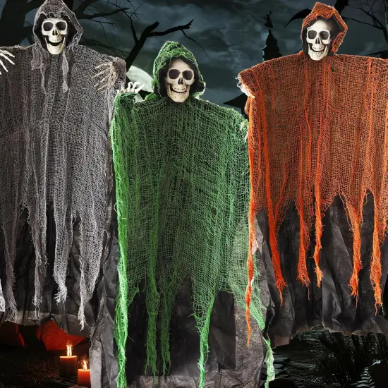 3 Pack Halloween Hanging Ghost Decorations, 36" Scary Grim Reaper Skeletons {5}
