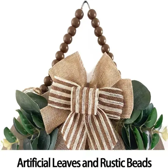 3D Welcome Sign for Front Door | Home/Farmhouse Porch D&eacute;cor Wooden Hanging Sign with Artificial Leaves and Rustic Beads | Christmas Classroom |12" Round {2}