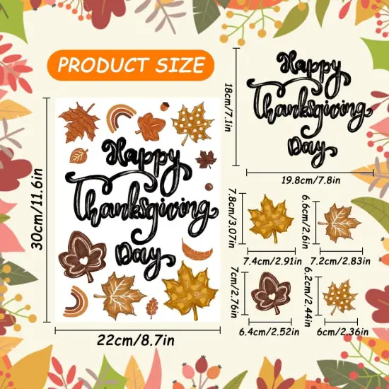 8 Sheets Thanksgiving Fall Leaves Window Clings Decals {4}