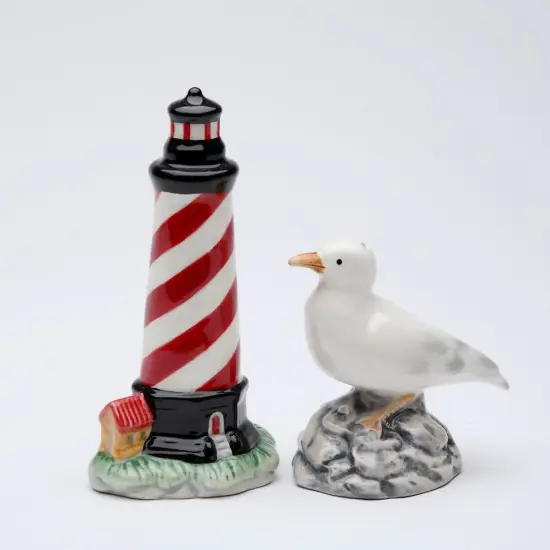 Ceramic Light House & Sea Gull Salt & Pepper Shakers, Home D&eacute;cor, Gift for Her, Gift for Mom, Kitchen D&eacute;cor, Birdwatcher Gift {3}