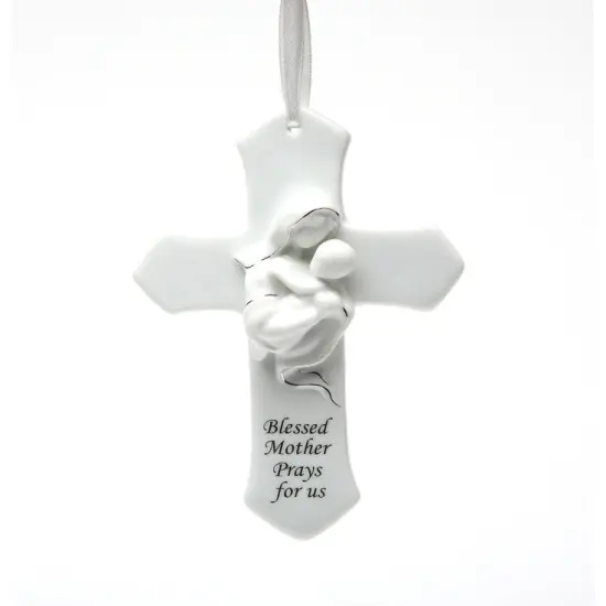 Ceramic Mother & Child on Cross Wall Decor, Religious Gift, Religious Decor, Gift for Her {3}