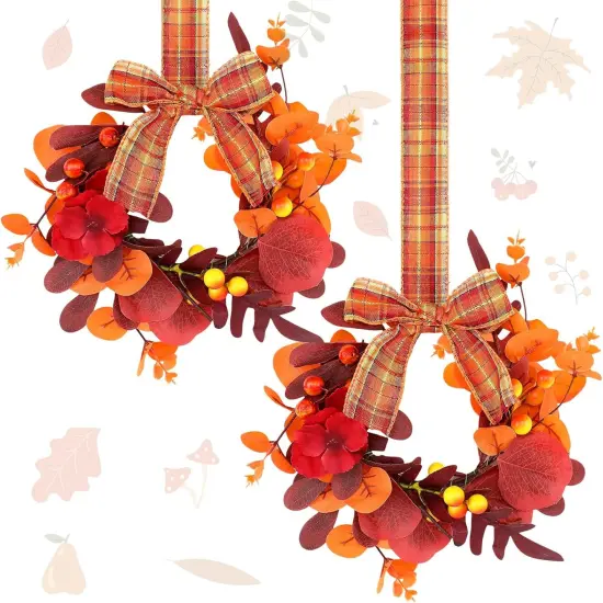 2 Pcs 9" Mini Fall Wreaths - Autumn Leaves Style {1}