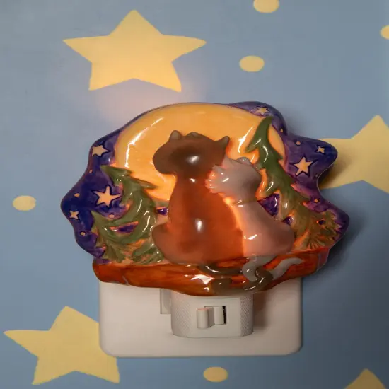 Ceramic Moon-Gazing Loving Cats Plug-In Nightlight, Home D&eacute;cor, Nursery Room D&eacute;cor, Baby Registry Gift, Cat Lover Gift {2}