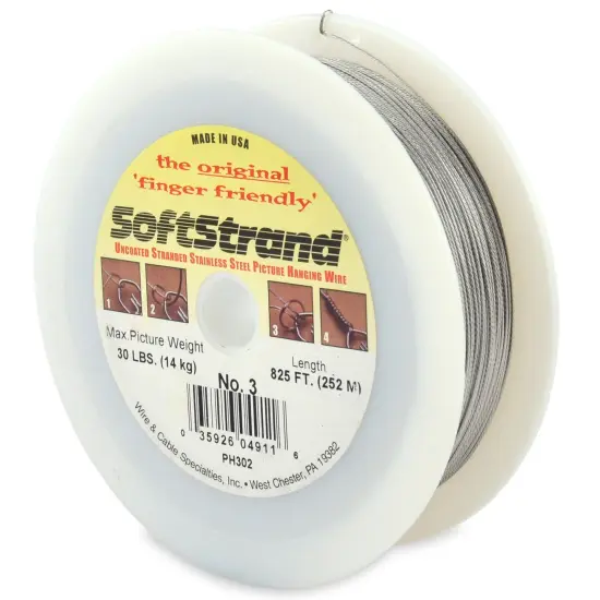 Softstrand, Uncoated Stranded Stainless Steel Picture Wrapping Wire, Size #8, 60 lb / 27 kg, 375 ft / 114 m {7}