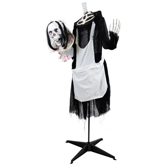 Northlight LED Lighted and Animated Skeleton Maid Head-in-Hand Halloween Figure - 57" Black {6}