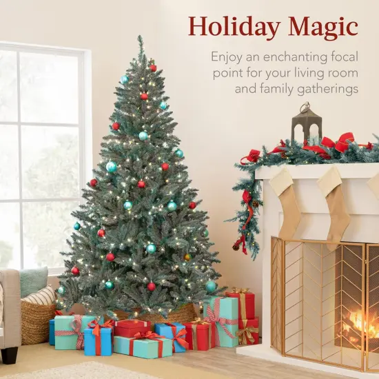 Pre-Lit Blue Spruce Christmas Tree Hinged Artificial Tree with 420 Lights & Foldable Metal Base {2}