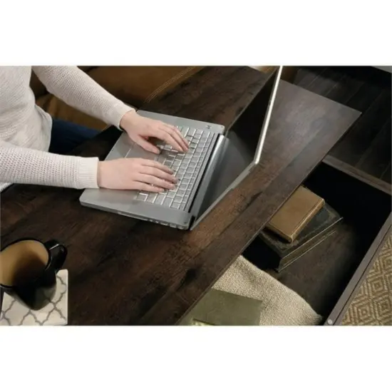 Dark Brown Lift-Top Coffee Table with Hidden Storage and Wrought Iron Style Accents {4}