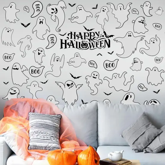 61 Pcs Halloween Ghosts Wall Stickers Decals Halloween Ghost Decorations {4}