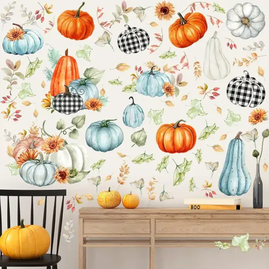 82 Pcs Fall Window Wall Sticker Thanksgiving Autumn Harvest Watercolor {4}