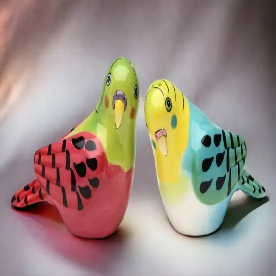 Ceramic Pink And Blue Parakeet Salt & Pepper Shakers, Home Décor, Gift for Her, Gift for Mom, Kitchen Décor, Birdwatcher Gift {2}