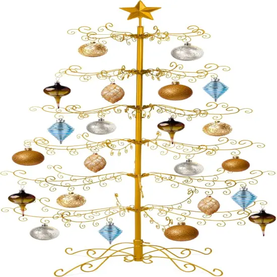 Gold Wrought Iron Ornament Display Christmas Tree Foldable Stand, & Metal Frame for Indoor Holiday Decor Black {7}