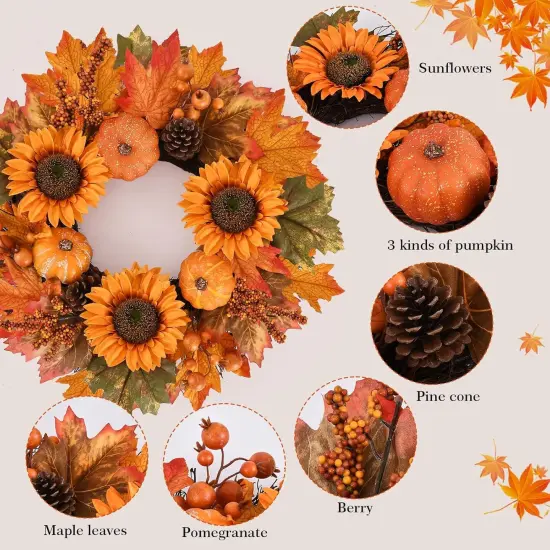 Fall Sunflower Autumn Wreath - 19 Inch {4}
