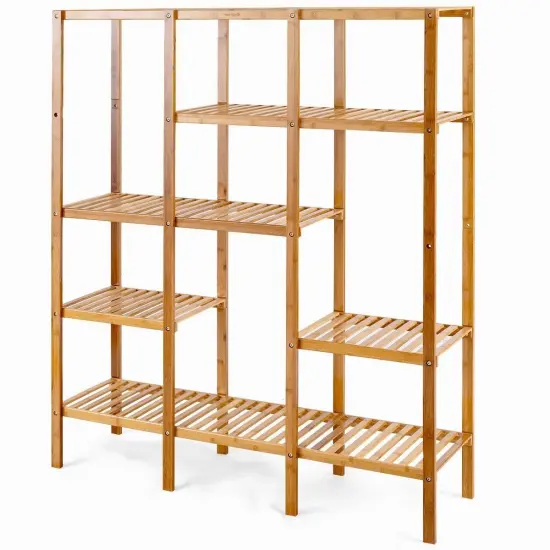 Eco Friendly Wicker 5 Tier Storage Shelf Durable Lightweight Bookcase Rack for Bathroom Living Room Kitchen Balcony {1}