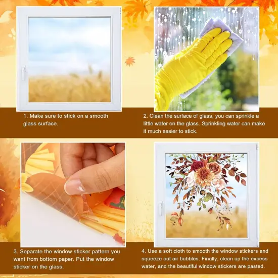 9 Sheets Fall Thanksgiving Window Clings Hanging Flower Vine Leaves {5}